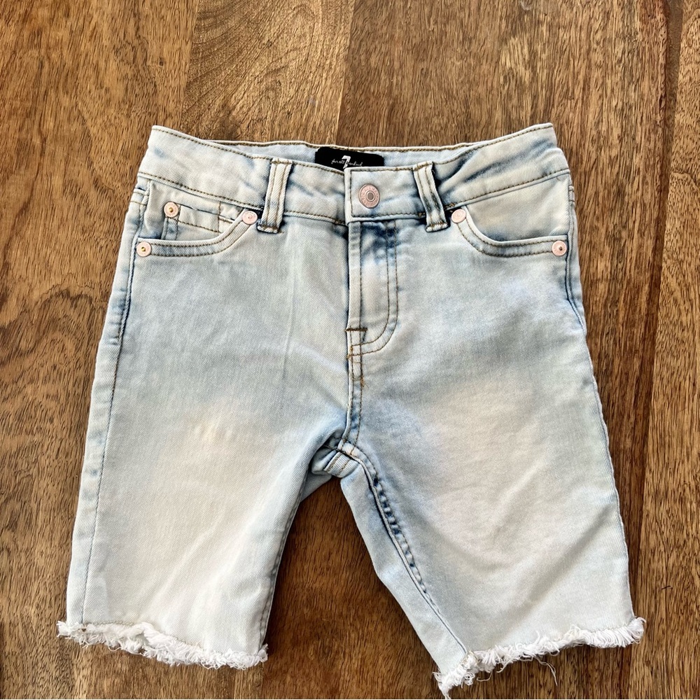 7 For All Mankind Girls Denim Shorts 6X Light Wash Distressed Pockets Stretch